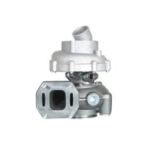 Turbocharger for automotive engine, metallic component with inlet and outlet ports.